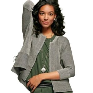 CAbi Cupids Striped Zip Cardigan Sweater, M